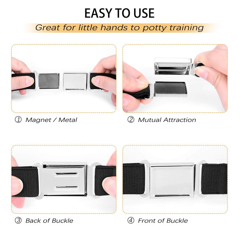 JASGOOD Kids Adjustable Magnetic Belts for Boys Girls Elastic Belt with Easy Magnetic Buckle(Black+Coffee,pant size 16-26Inch) - Image 5